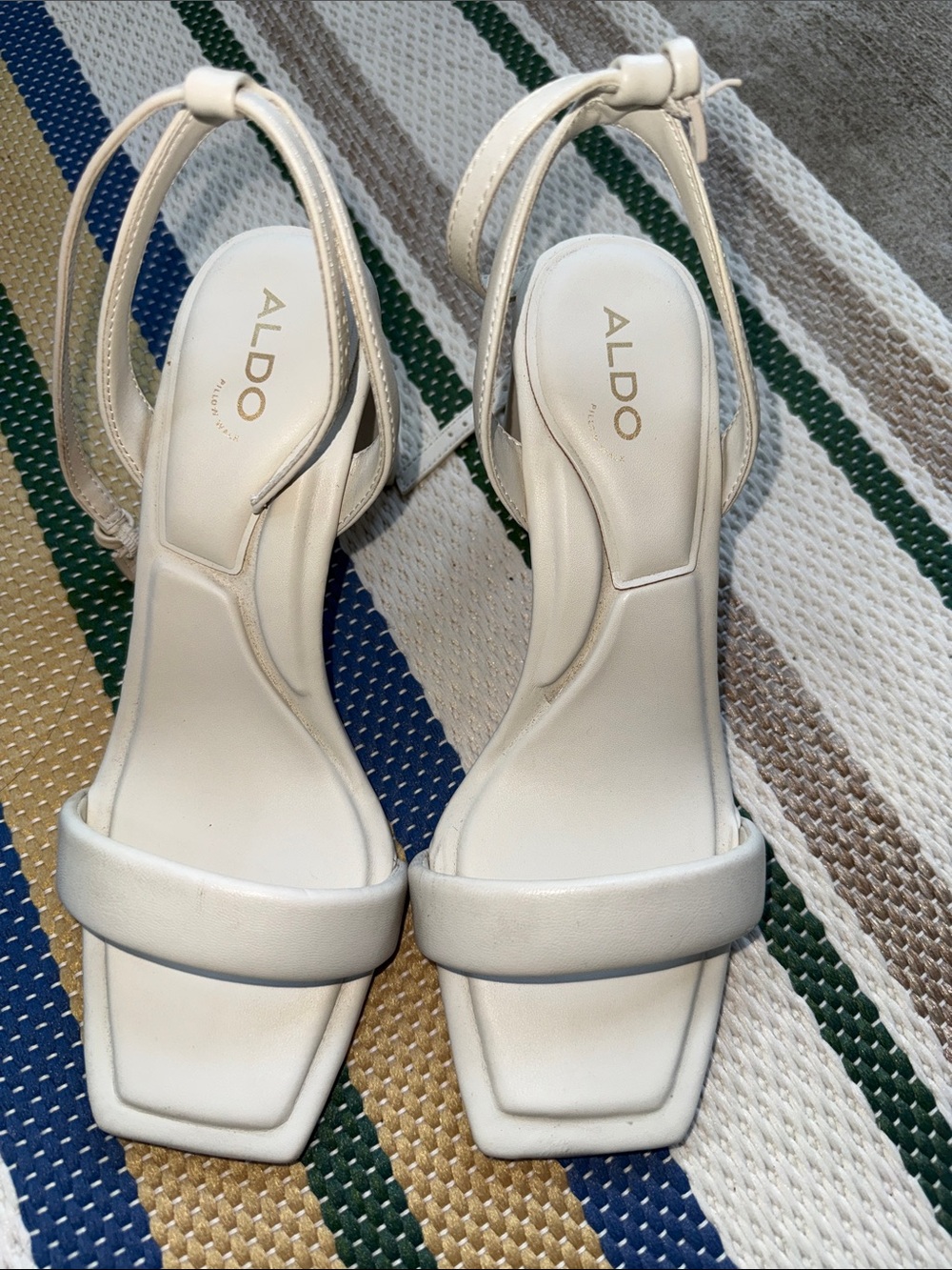 ALDO Cream White Square-Toe Slingback Heels
